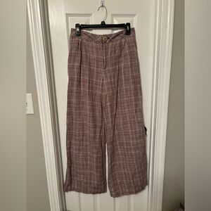 MAEVE BY ANTHROPOLOGIE PLAID SLACKS PANTS LINEN BLEND WIDE LEG SIZE 6